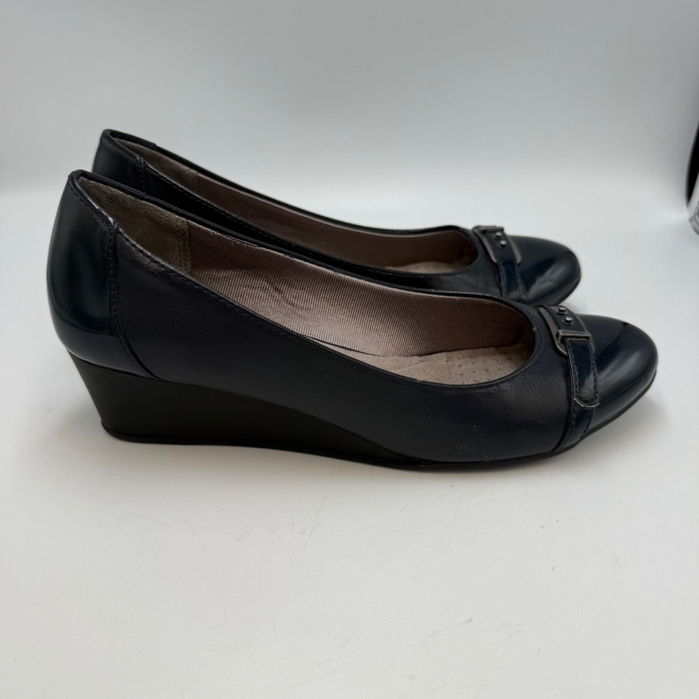 LifeStride Soft System Navy Blue Wedge Pumps Round Toe Shoes Womens 9.5 Comfort